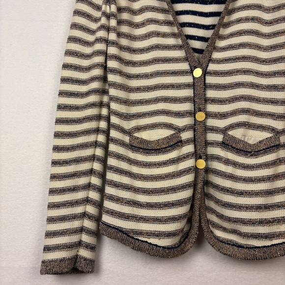 Banana Republic Navy Gold Striped Cardigan Sweater Nautical Preppy - Picture 2 of 9